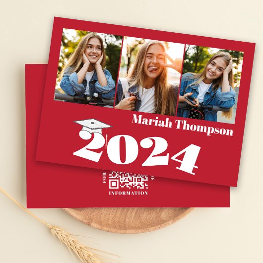 2023年卒業式マルチフォト赤QRコード 招待状