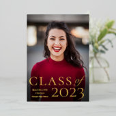 2023年卒業記念写真 ゴールド 箔招待状 (立ち正面)