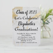 2023年卒業金ゴールドグレー大理石と黒文字 招待状 (スタンド正面)