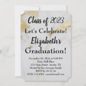 2023年卒業金ゴールドグレー大理石と黒文字 招待状 (正面)