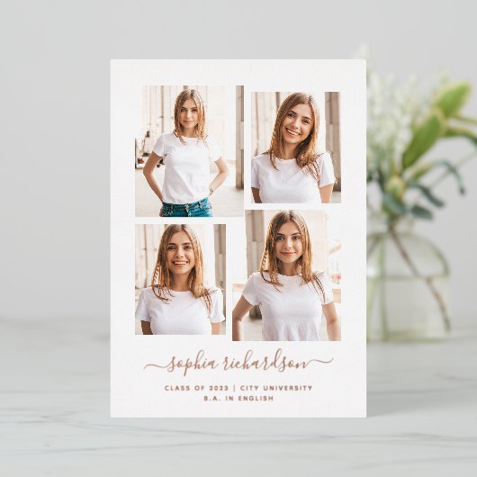 2023年卒業 |フォトモダンコラージュ数々のレイアウト 箔招待状 (立ち正面)