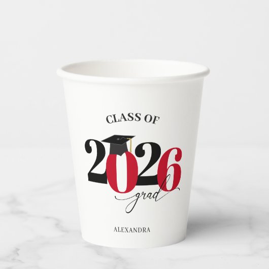 2023年卒業 赤 モダン Typography 紙コップ (正面)