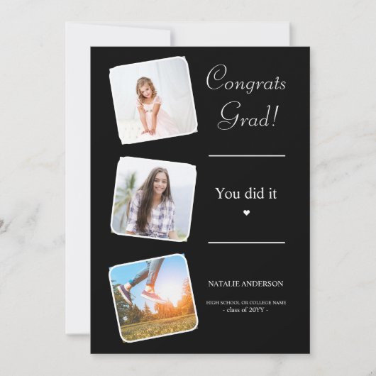 2023年卒業 黒と白のクラス 卒業式 招待状 (正面)