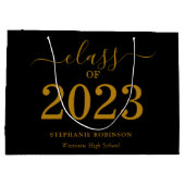 2023年卒業 黒地にゴールドの文字 Graduation ラージペーパーバッグ (裏面)