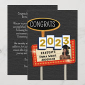 2023年度卒業おめでとう ブラック＆ホワイト レトロ ビルボード 案内状 (正面/裏面)