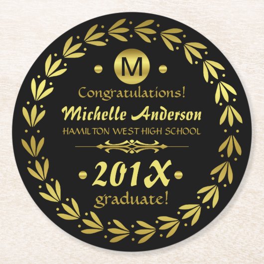 2023年度卒業パーティー |ローレカスタムル金ゴールドリース ラウンドペーパーコースター (正面)