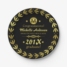 2023年度卒業パーティー |ローレルリース金ゴールドブラック ペーパープレート