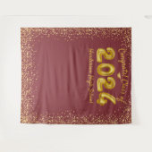 2023年度卒業式 ゴールド風船 赤い写真用背景 タペストリー (正面(横))