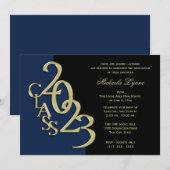 2023年度卒業式 ブルーとゴールド 招待状 (正面/裏面)