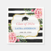 2023年度卒業水彩フローラストライプ スタンダードカクテルナプキン (正面)