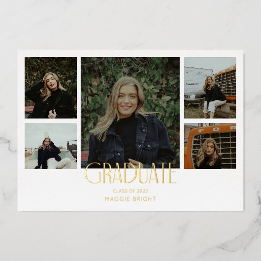 2023年度卒業生発表 マルチ写真付き 箔招待状 (正面)
