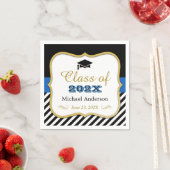 2023年度卒業金ゴールド白黒ストライプ スタンダードカクテルナプキン (インサイチュ)