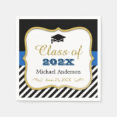 2023年度卒業金ゴールド白黒ストライプ スタンダードカクテルナプキン (正面)