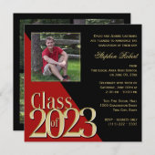 2023年度 ゴールド卒業証 赤と黒 写真付き 招待状 (正面/裏面)