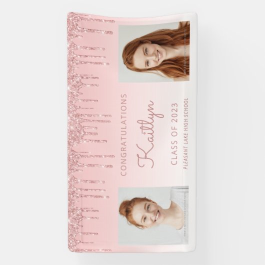 2023年度 ピンクグリッター ドリップ 2ショット 卒業式 横断幕 (縦)