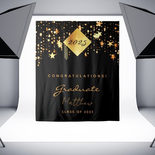 2023年度 卒業パーティー ブラックゴールドの星 卒業生 タペストリー