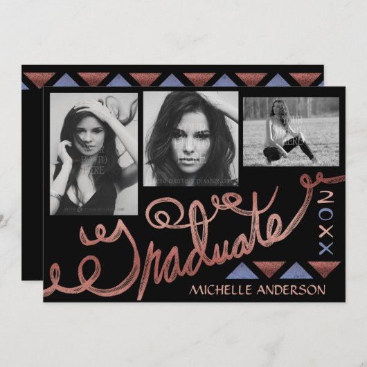 2023年度 卒業パーティー ローズゴールド タイポグラフィー フォト 招待状 (正面/裏面)