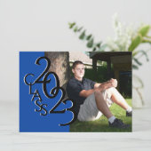 2023年度 卒業写真 ブルー ブラック 招待状 (スタンド正面)