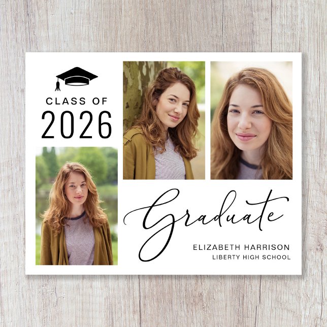 2023年度 卒業写真 説明会のお知らせ (An elegant photo collage graduation announcement to celebrate the graduate's achievements)