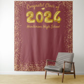 2023年度 卒業式 ゴールド風船 赤い写真背景 タペストリー (インサイチュ)