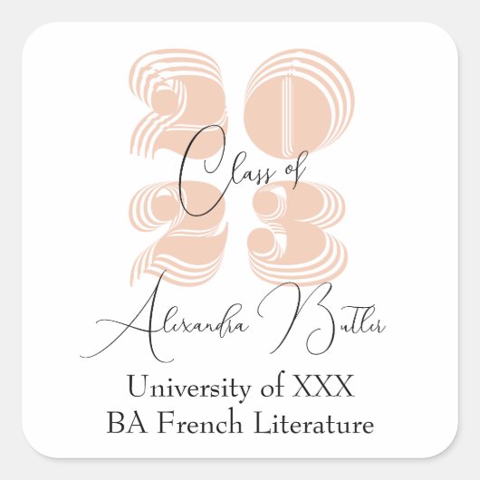 2023年度 桃のクラス 感謝の気持ちを込めた卒業パーティーのお土産 卒業証書授与式 スクエアシール (正面)
