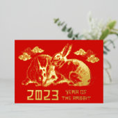 2023年新中国の年うさぎ金ゴールド 箔シーズンカード (立ち正面)