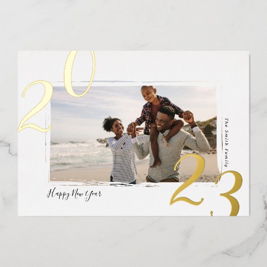 2023年新年フォトと輝くゴールド 箔シーズンカード (正面)