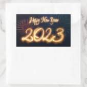 2023年明けましておめでとう スパークリング花火 長方形シール (バッグ)