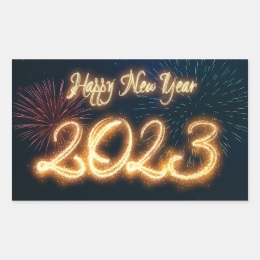 2023年明けましておめでとう スパークリング花火 長方形シール (正面)