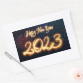 2023年明けましておめでとう スパークリング花火 長方形シール (封筒)