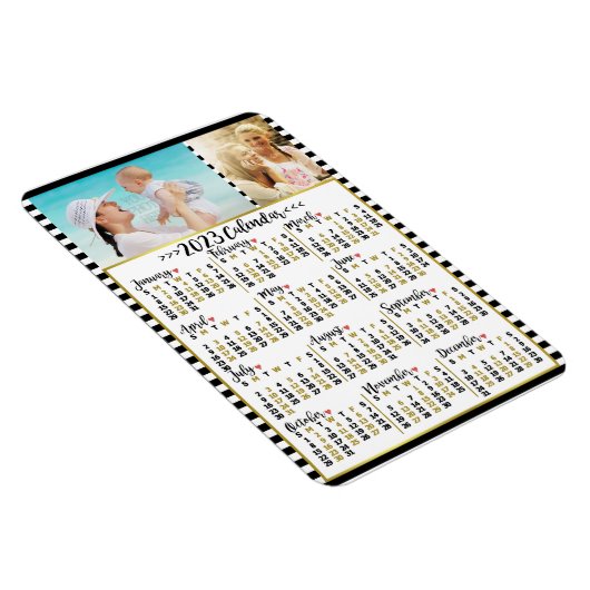 2023年月次カレンダーストライプ |写真カスタム写真 マグネット (右側)
