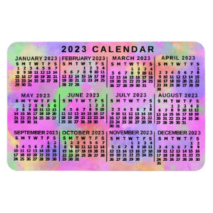 2023年月次カレンダーレインボー絵を描(ばちゃばちゃ)跳ねる マグネット