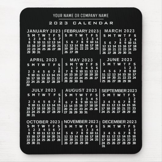 2023年月次カレンダー白黒名前をカスタムする マウスパッド (正面)