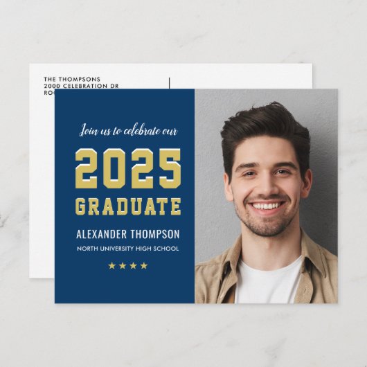 2023年海軍金ゴールド卒業パーティー写真 インビテーションポストカード (正面/裏面)