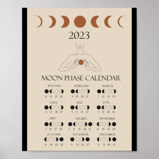 2023年現代的な月相カレンダー ポスター