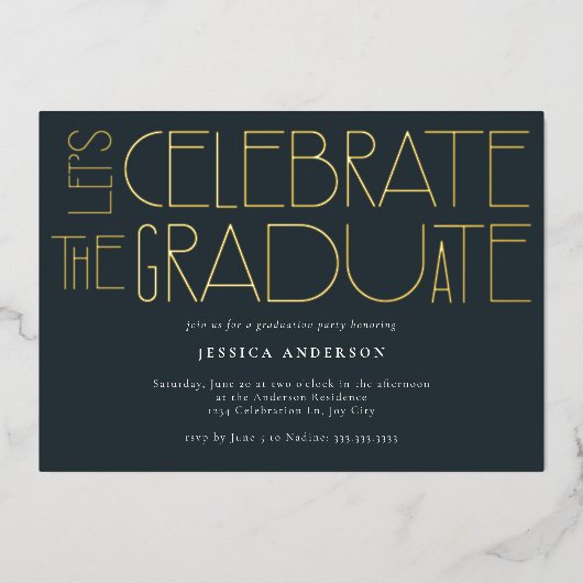 2023年祝卒業卒業はっきりした 箔招待状 (正面)