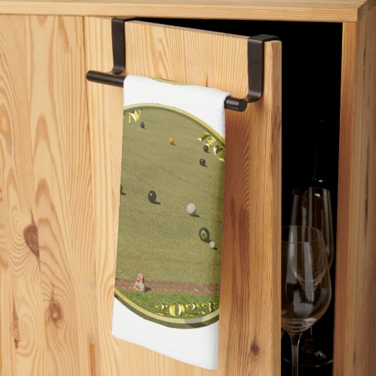 2023年草地ボウリング ゴールドコイン、食器用タオル キッチンタオル (三つ折り)
