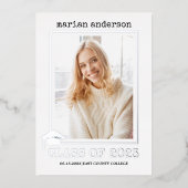 2023年銀箔のクラス卒業写真フォイル 箔招待状 (正面)