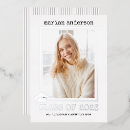 2023年銀箔のクラス卒業写真フォイル 箔招待状