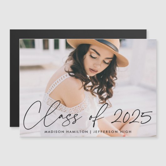 2023年黒台本モダン写真卒業クラス マグネット招待状 (正面/裏面)