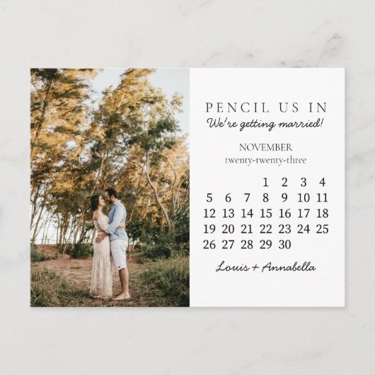 2023年11月の暦月の日付を保存 ポストカード (正面)