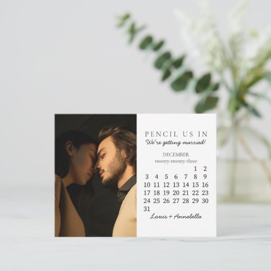 2023年12月の暦月の日付を保存モダンする ポストカード (スタンド正面)