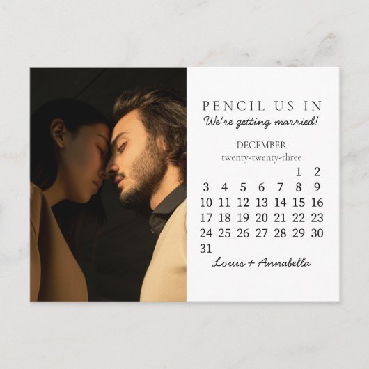 2023年12月の暦月の日付を保存モダンする ポストカード (正面)