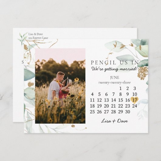 2023年6月の日付を保存する植物エレガント金ゴールド ポストカード (正面/裏面)