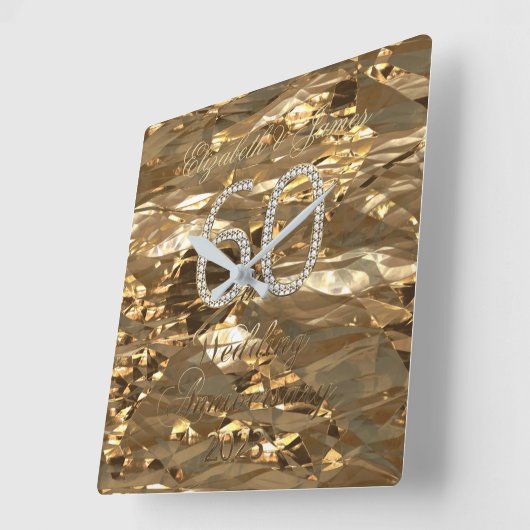 2023年60周年結婚ダイヤモンド結婚ズ スクエア壁時計 (傾斜)