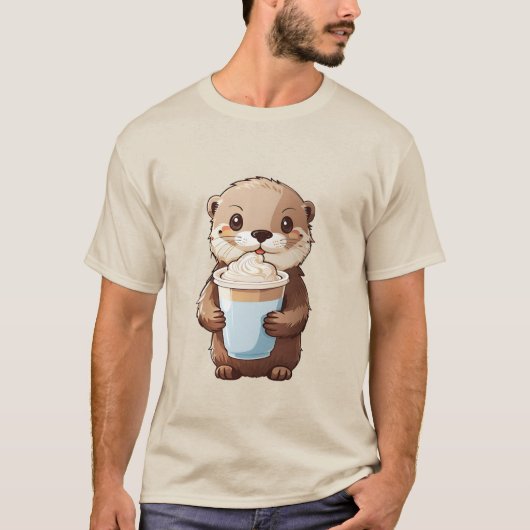 2023年 カワウソのミルクティーTシャツ かわいい Tシャツ (正面)