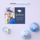 2023年 ネイビーブルー ゴールド フォト 卒業式 チラシ (シングル)