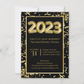 2023年 |金ゴールドと黒のバルーン紙吹雪 招待状 (正面)
