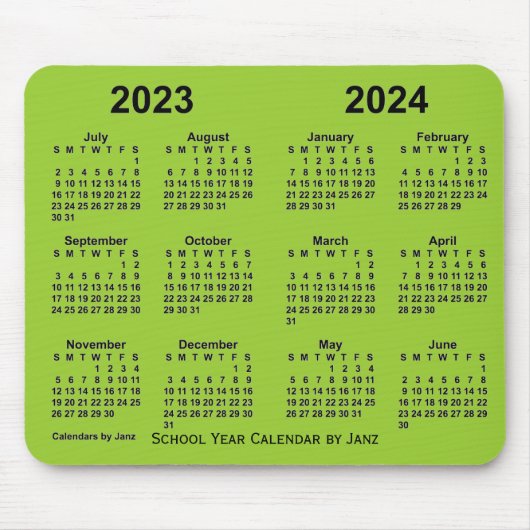 2023年～2024年イエローグリーンカレンダーbyヤンツ マウスパッド (正面)