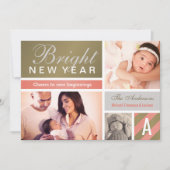 2023明るい新年のバラ金ゴールド写真コラージュ シーズンカード (正面)